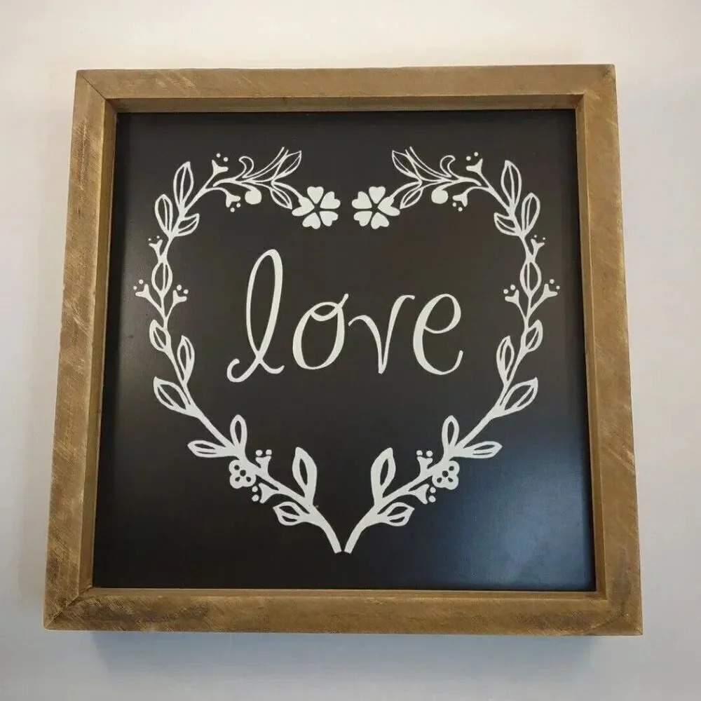 Love Heart Wooden Farmhouse Sign Floral 10.25 inches x 10.25 inches